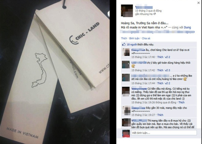 Nhãn mác thương hiệu thời trang Chic-land của Việt Nam "quên" Hoàng Sa và Trường Sa gây tranh cãi. Nhãn mác thương hiệu thời trang Chic-land của Việt Nam "quên" Hoàng Sa và Trường Sa gây tranh cãi.