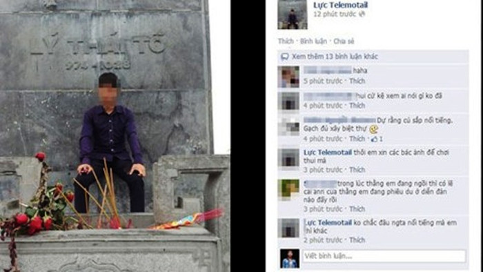 Bức ảnh nam thanh niên ngồi lên tượng đài vua Lý Thái Tổ đang gây tranh cãi Bức ảnh nam thanh niên ngồi lên tượng đài vua Lý Thái Tổ đang gây tranh cãi