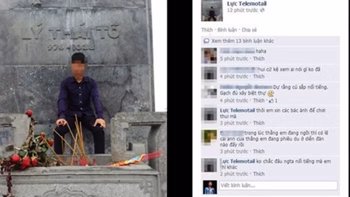 Bức ảnh nam thanh niên ngồi lên tượng đài vua Lý Thái Tổ đang gây tranh cãi