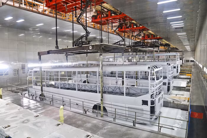 Dây chuyền sơn tĩnh điện tại nhà máy bus Thaco Dây chuyền sơn tĩnh điện tại nhà máy bus Thaco