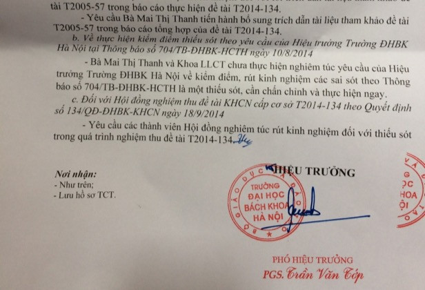 Phần cuối thông báo kết luận số 453 của Đại học Bách Khoa Hà Nội Phần cuối thông báo kết luận số 453 của Đại học Bách Khoa Hà Nội