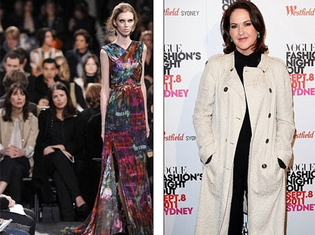 Bà Kirstie Clements (phải) và bức ảnh chụp cảnh tượng Đệ nhất phu nhân Anh Samantha Cameron (ngoài cùng bên trái) đang ngắm nhìn người mẫu "siêu gầy" Chloe Memisevic trình diễn tại Tuần lễ thời trang London thu/đông năm 2011. Ảnh: Reuters/Getty Images Bà Kirstie Clements (phải) và bức ảnh chụp cảnh tượng Đệ nhất phu nhân Anh Samantha Cameron (ngoài cùng bên trái) đang ngắm nhìn người mẫu "siêu gầy" Chloe Memisevic trình diễn tại Tuần lễ thời trang London thu/đông năm 2011. Ảnh: Reuters/Getty Images