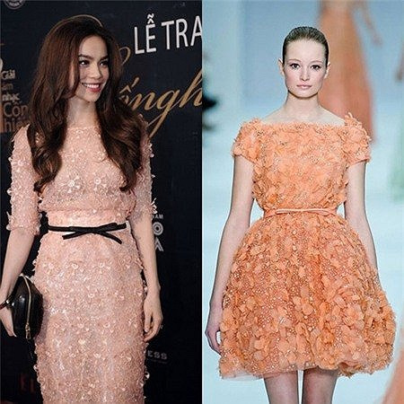Đặc biệt, chiếc thắt lưng mà Hà Hồ sử dụng có kiểu dáng y hệt với thiết kế của Elie Saab.