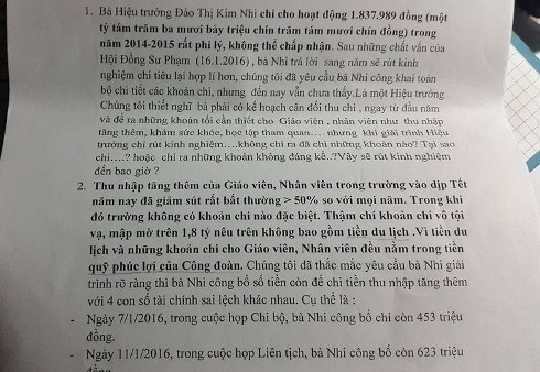 Trích đơn phản ánh của giáo viên trường Nguyễn Hữu Tiến (ảnh: P.L) Trích đơn phản ánh của giáo viên trường Nguyễn Hữu Tiến (ảnh: P.L)