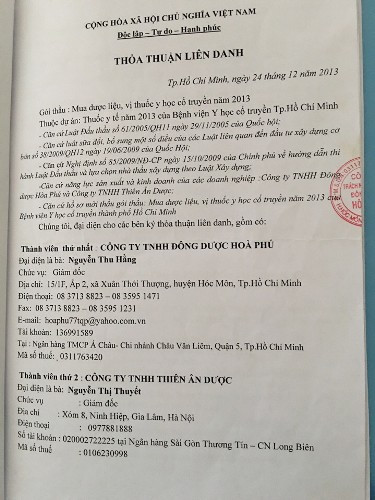 Hợp đồng liên doanh giữa Hòa Phú và Thiên Ân Dược (ảnh: P.L) Hợp đồng liên doanh giữa Hòa Phú và Thiên Ân Dược (ảnh: P.L)