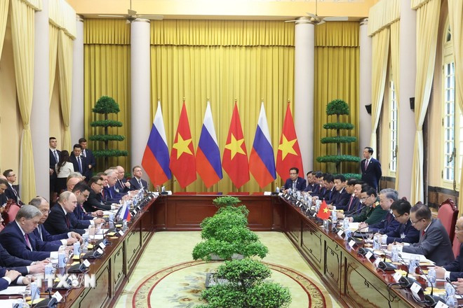 Chủ tịch nước Tô Lâm và Tổng thống Liên bang Nga Vladimir Putin hội đàm. (Ảnh: Nhan Sáng/TTXVN) Chủ tịch nước Tô Lâm và Tổng thống Liên bang Nga Vladimir Putin hội đàm. (Ảnh: Nhan Sáng/TTXVN)