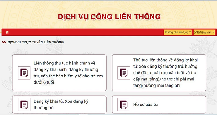 Người dân có thể truy cập Cổng Dịch vụ công quốc gia để thực hiện 2 nhóm thủ tục hành chính liên thông điện tử về đăng ký khai sinh, khai tử. Người dân có thể truy cập Cổng Dịch vụ công quốc gia để thực hiện 2 nhóm thủ tục hành chính liên thông điện tử về đăng ký khai sinh, khai tử.