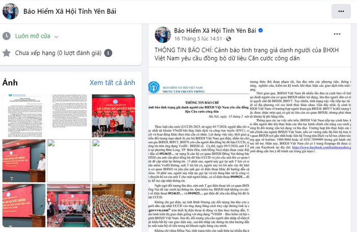 Bảo hiểm xã hội tỉnh Yên Bái tích cực tuyên truyền chính sách bảo hiểm xã hội, bảo hiểm y tế thông qua Fanpage của đơn vị. Ảnh chụp màn hình bhxhYenBaifanpage.jpg