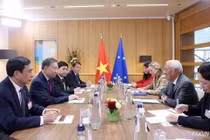 Tổng Bí thư, Chủ tịch nước Tô Lâm gặp hẹp Chủ tịch Hội đồng châu Âu António Costa trước hội đàm. Ảnh: TTXVN.