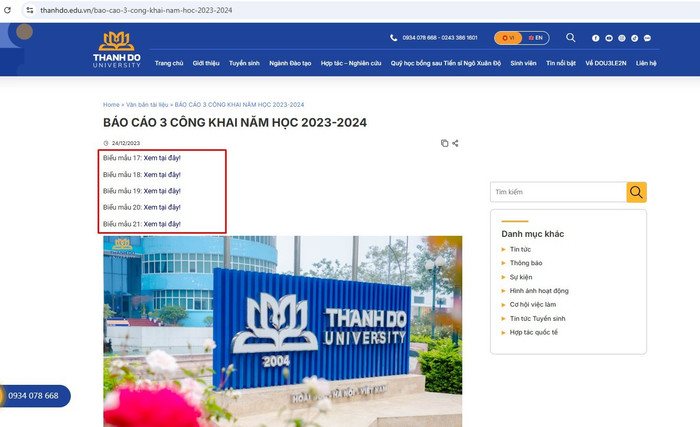 Báo cáo ba công khai năm học 2023-2024 không thể truy cập được. Ảnh chụp màn hình. bao-cao-2023.jpg