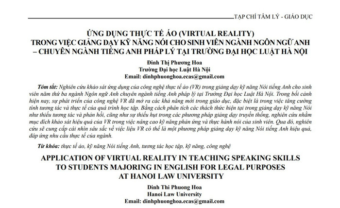 Bài báo của cô Hoa đăng vào tháng 6/2025 trên Tạp chí Tâm lý - Giáo dục. Ảnh chụp màn hình. bai-bao-2.jpg