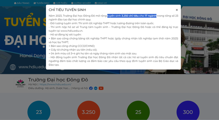 Ảnh chụp màn hình trên Cổng thông tin điện tử Trường Đại học Đông Đô. Ảnh chụp màn hình trên Cổng thông tin điện tử Trường Đại học Đông Đô.