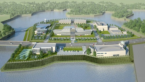 Mô hình Dự án Trung tâm vũ trụ tại khu công nghệ cao Hòa Lạc - Ảnh VNSC Mô hình Dự án Trung tâm vũ trụ tại khu công nghệ cao Hòa Lạc - Ảnh VNSC