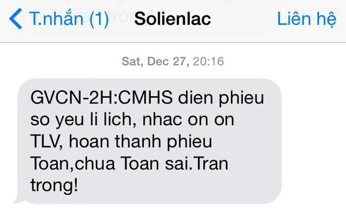 Những tin nhắn như thế này đang làm khó cho phụ huynh (Ảnh minh họa trên giaoduc.net.vn) Những tin nhắn như thế này đang làm khó cho phụ huynh (Ảnh minh họa trên giaoduc.net.vn)