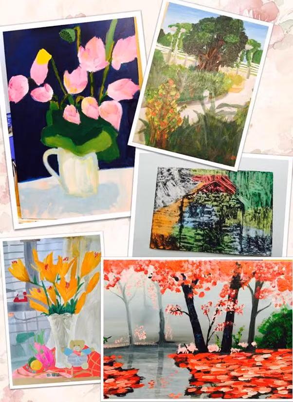 Những bức tranh do Lan Minh tự vẽ. ảnh: NH.