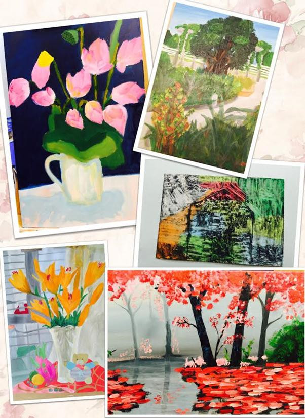 Những bức tranh do Lan Minh tự vẽ. ảnh: NH. Những bức tranh do Lan Minh tự vẽ. ảnh: NH.