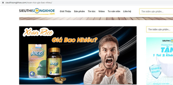 sieuthisongkhoe.com là một trong số nhiều website quảng cáo cáo sai sự thật về sản phẩm Xoan Rico, gây hiểu lầm cho người tiêu dùng. ảnh: NH. sieuthisongkhoe.com là một trong số nhiều website quảng cáo cáo sai sự thật về sản phẩm Xoan Rico, gây hiểu lầm cho người tiêu dùng. ảnh: NH.