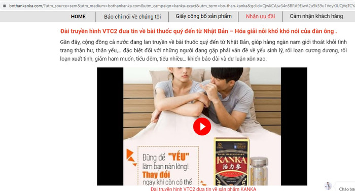 Một trong những website mà Cục An toàn thực phẩm chỉ rõ có vi phạm. ảnh chụp webite.