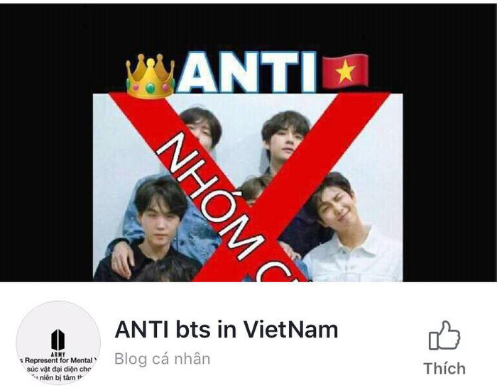 Trang Facebook của học sinh Q. lập ra để xúc phạm một nhóm nhạc Hàn Quốc (Ảnh: chụp màn hình). Trang Facebook của học sinh Q. lập ra để xúc phạm một nhóm nhạc Hàn Quốc (Ảnh: chụp màn hình).