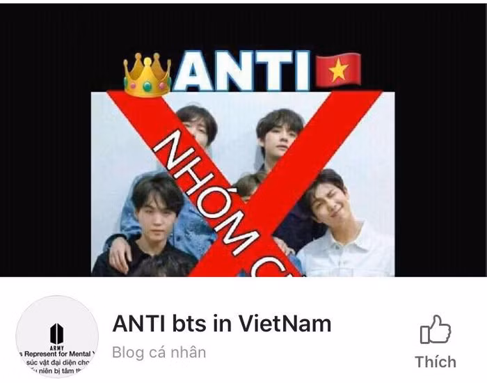 Trang Facebook của học sinh Q. lập ra để xúc phạm một nhóm nhạc Hàn Quốc (Ảnh: chụp màn hình).