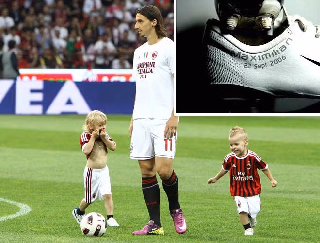 Ibrahimovic viết tên hai thiên thần nhỏ, Vincent và Maximilian, lên giày.