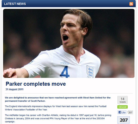 Website của Tottenham xác nhận tin về Parker. Website của Tottenham xác nhận tin về Parker.