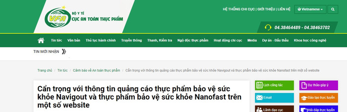 Thông báo của Cục An toàn thực phẩm. ảnh: Tr.D Thông báo của Cục An toàn thực phẩm. ảnh: Tr.D