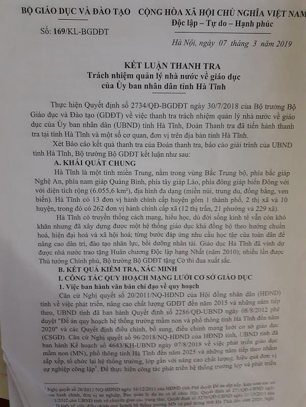 Kết luận thanh tra 169/KL-BGD&ĐT. Kết luận thanh tra 169/KL-BGD&ĐT.