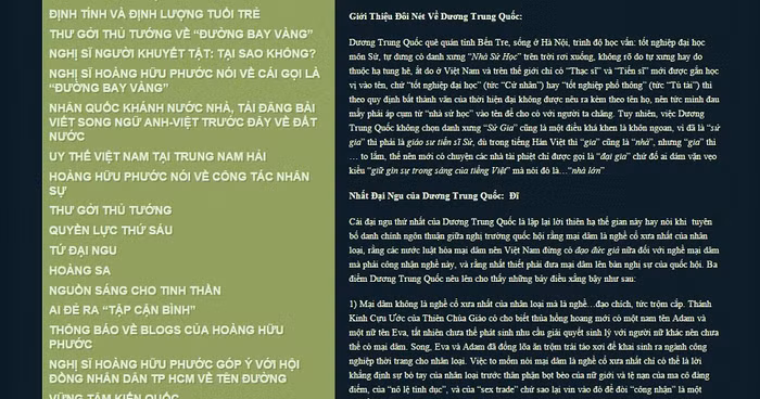 Bài viết của ông Hoàng Hữu Phước với nhiều từ ngữ vượt quá tầm của cuộc tranh luận, hướng tới công kích cá nhân. Ảnh chụp từ blog của ông Hoàng Hữu Phước.