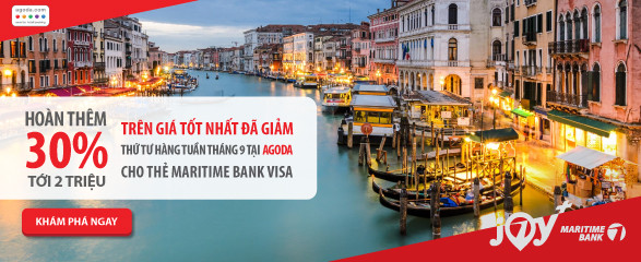 Khuyến mãi “khủng” trong các ngày thứ Tư của tháng 9 tại Agoda cho thẻ Maritime bank visa. Khuyến mãi “khủng” trong các ngày thứ Tư của tháng 9 tại Agoda cho thẻ Maritime bank visa.