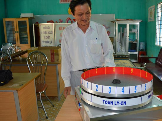 Trần Quang Khải bên mô hình sáng kiến kinh nghiệm (Ảnh: tác giả cung cấp). Trần Quang Khải bên mô hình sáng kiến kinh nghiệm (Ảnh: tác giả cung cấp).