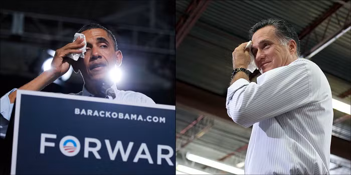 Hai ứng cử viên tổng thống cùng lau mồ hôi.