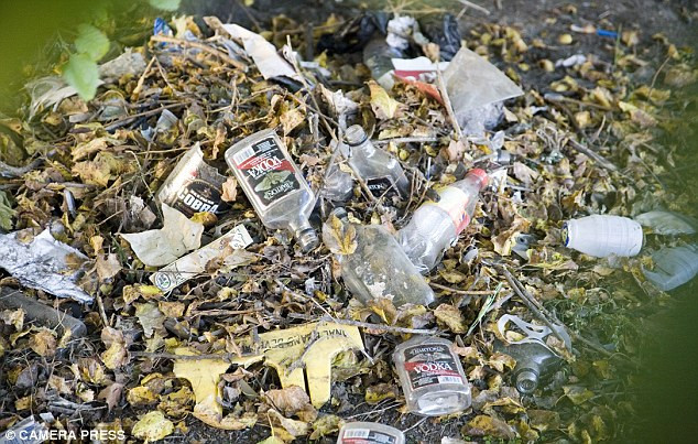 Những chai rượu đã hết chất đầy bên đường Camden. Những chai rượu đã hết chất đầy bên đường Camden.