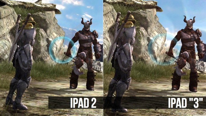 Ảnh chụp màn hình khi chơi Infinity Blade II trên iPad 2 và New iPad. (Nguồn: kotaku.com) Ảnh chụp màn hình khi chơi Infinity Blade II trên iPad 2 và New iPad. (Nguồn: kotaku.com)