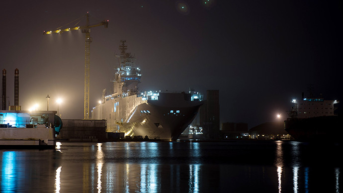 Tàu Mistral Pháp đóng cho Nga, ảnh: RT. Tàu Mistral Pháp đóng cho Nga, ảnh: RT.