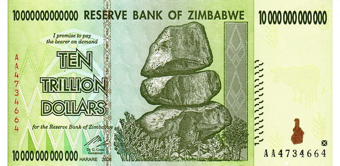 Tờ 10 nghìn tỷ đô la Zimbabwe. Tờ 10 nghìn tỷ đô la Zimbabwe.