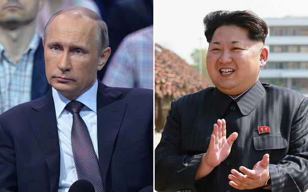 Tổng thống Nga Vladimir Putin và lãnh đạo Triều Tiên Kim Jong-un. Tổng thống Nga Vladimir Putin và lãnh đạo Triều Tiên Kim Jong-un.