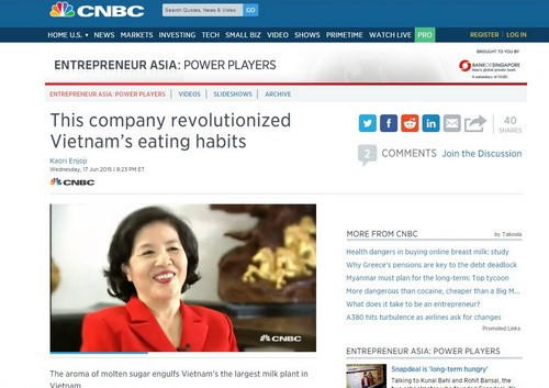 Bà Mai Kiều Liên trong cuộc phỏng vấn với CNBC. Bà Mai Kiều Liên trong cuộc phỏng vấn với CNBC.