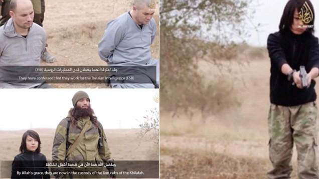 Hình ảnh tay súng nhỏ tuổi xuất hiện trong đoạn video hành quyết hai con tin người Kazakhstan. Hình ảnh tay súng nhỏ tuổi xuất hiện trong đoạn video hành quyết hai con tin người Kazakhstan.