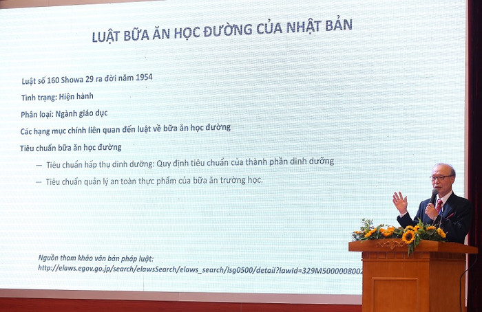 Giáo sư Nakamura Teiji, Chủ tịch Hiệp hội Dinh dưỡng Nhật Bản, Hiệu trưởng Trường Đại học Dịch vụ Nhân sinh Kanagawa phát biểu tại hội thảo. Giáo sư Nakamura Teiji, Chủ tịch Hiệp hội Dinh dưỡng Nhật Bản, Hiệu trưởng Trường Đại học Dịch vụ Nhân sinh Kanagawa phát biểu tại hội thảo.