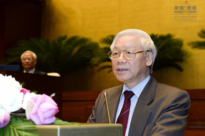 Tổng Bí thư Nguyễn Phú Trọng nhấn mạnh: "Lắng nghe ý kiến nhân dân, chịu sự giám sát của nhân dân, vì nhân dân phục vụ". ảnh: Trung tâm thông tin Quốc hội.