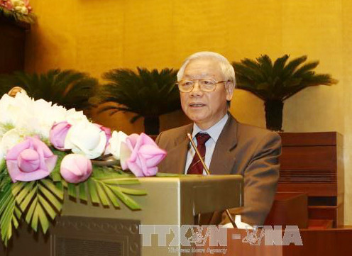 Tổng Bí thư ghi nhận thành công của cuộc bầu cử, đồng thời yêu cầu đánh giá về hạn chế, bất cập để thực hiện tốt hơn ở kỳ bầu cử sau. ảnh: TTXVN.