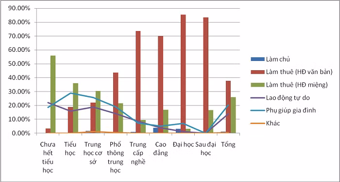 Biểu đồ 2: Tình trạng lao động của người trẻ.