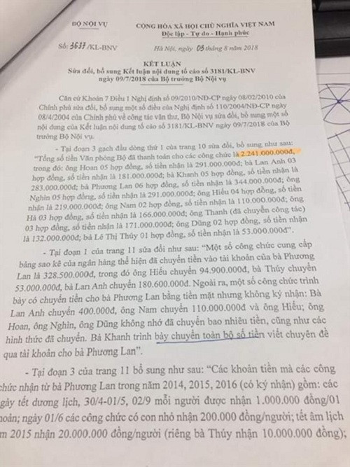 Một trang tài liệu cho thấy ông Dũng chi tiền có vấn đề. Một trang tài liệu cho thấy ông Dũng chi tiền có vấn đề.