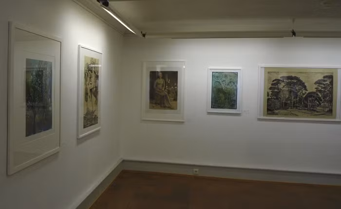 Một góc phòng tranh Việt Nam tại tầng 1 của Klostervilla Adelberg.