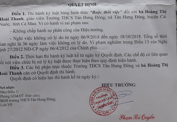Hiệu trưởng Trường trung học cơ sở Tân Hưng Đông có làm việc tùy hứng? ảnh 2 Hiệu trưởng Trường trung học cơ sở Tân Hưng Đông có làm việc tùy hứng? ảnh 2