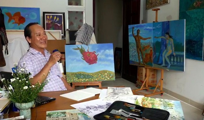 Thạc sĩ Nguyễn Văn Mẫn, giảng viên khoa Mỹ thuật công nghiệp, Trường đại học Tôn Đức Thắng thành phố Hồ Chí Minh giới thiệu 6 tác phẩm, trong đó bức tranh “Thanh Long Việt Nam”. Thạc sĩ Nguyễn Văn Mẫn, giảng viên khoa Mỹ thuật công nghiệp, Trường đại học Tôn Đức Thắng thành phố Hồ Chí Minh giới thiệu 6 tác phẩm, trong đó bức tranh “Thanh Long Việt Nam”.