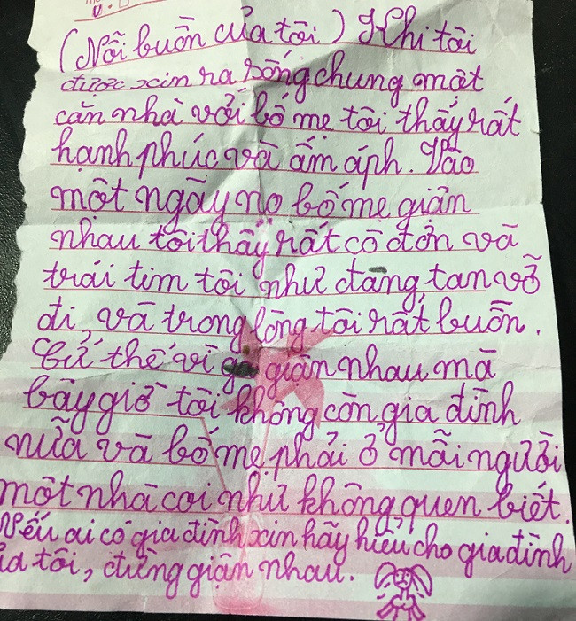 Những lời tâm sự nhói lòng của cô bé Xuân Nhi học sinh lớp 3 (Ảnh: tác giả cung cấp). Những lời tâm sự nhói lòng của cô bé Xuân Nhi học sinh lớp 3 (Ảnh: tác giả cung cấp).