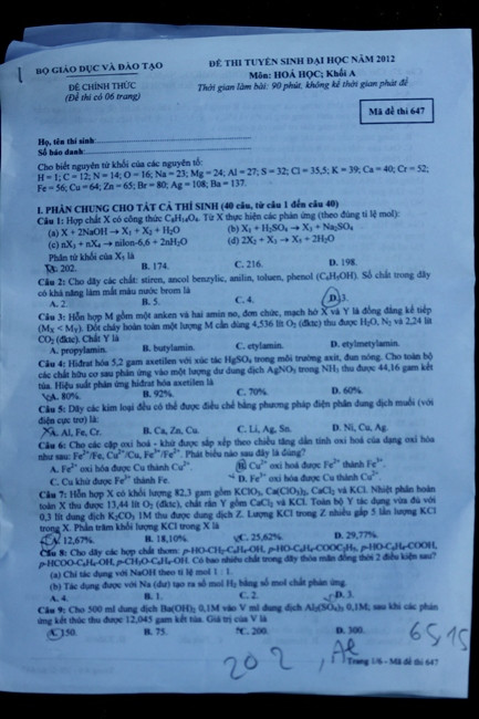 Đề thi đại học Khối A, môn Hóa Đề thi đại học Khối A, môn Hóa