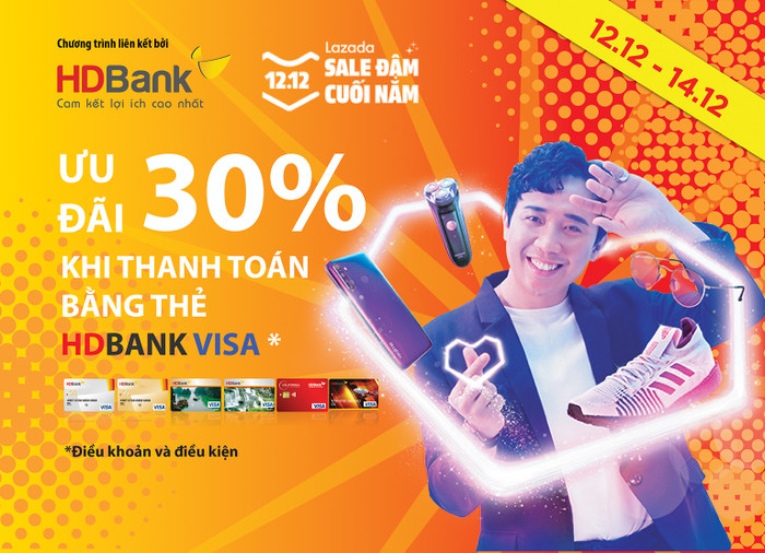 Ưu đãi hoàn tiền lên đến 30% trên Lazada khi sử dụng thẻ HDBank visa.